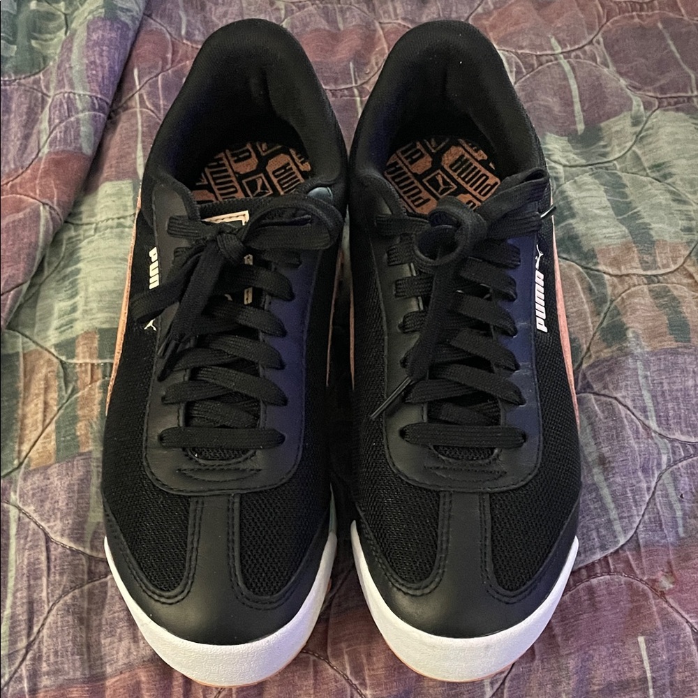 Puma Men’s Black Sneakers with Pink Accent Stripe